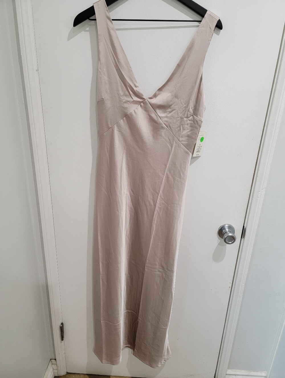 Women's Satin Slip Maxi Dress - a New Day™ Tan M: Deep V Neck, Sleeveless,